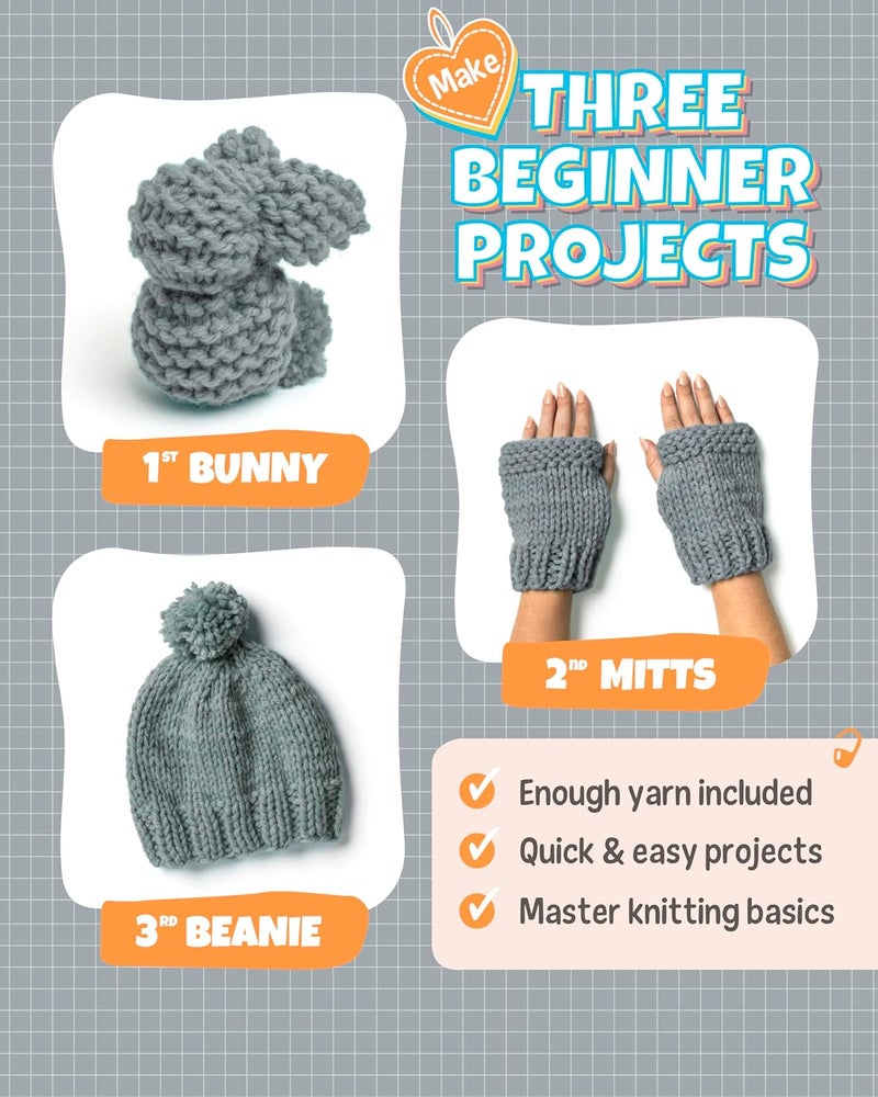 Granny Squirrel Complete Knitting Kit for Beginners - Learn to Knit Kit with Knitting Accessories Like Thick Beginner Yarn in Gray, Bamboo Needles for Beginners & More - Includes Video Tutorials & Written Guide - Image 2